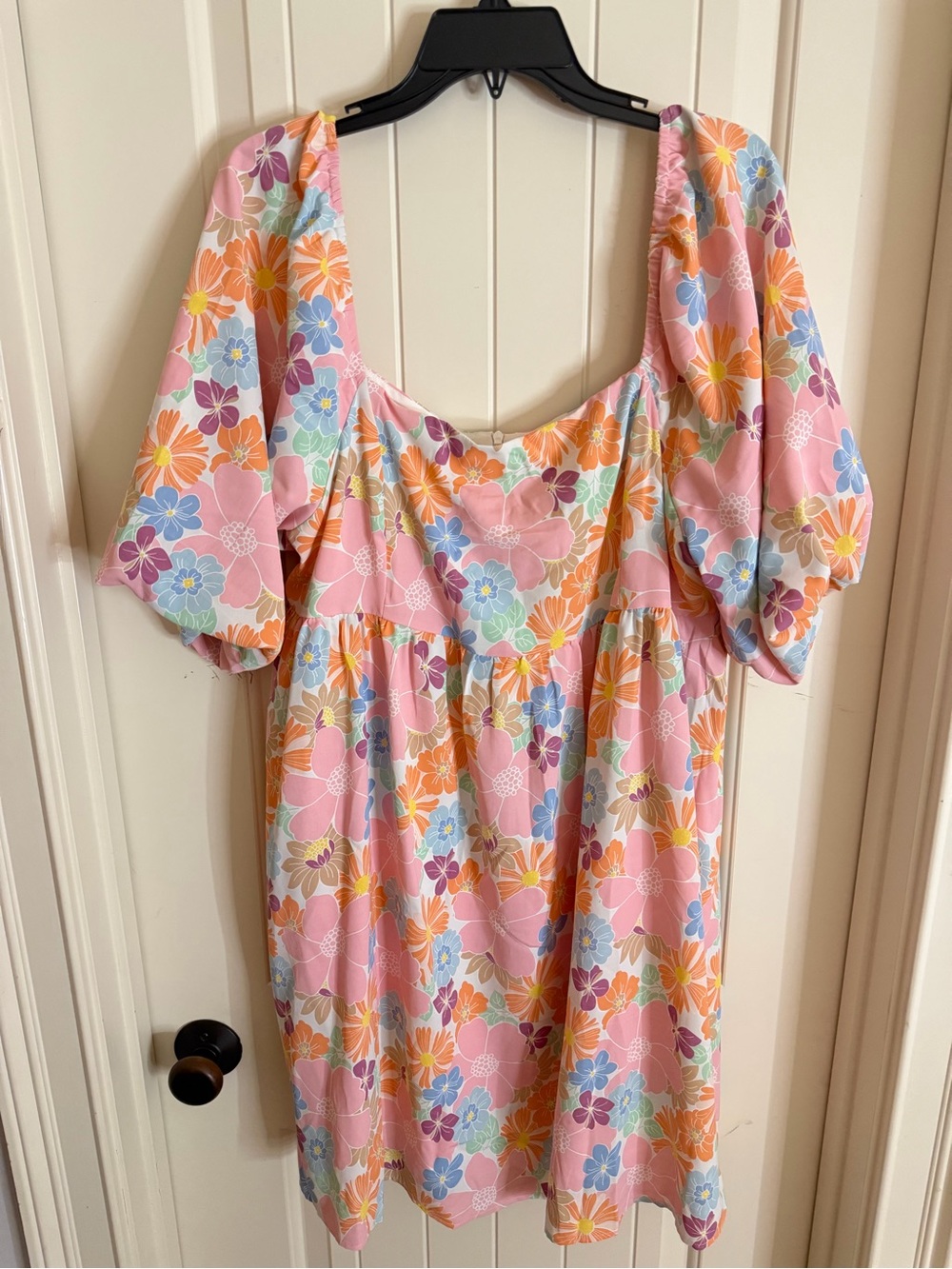 Boutique Style Floral Puff Sleeve Mini Dress in Pink